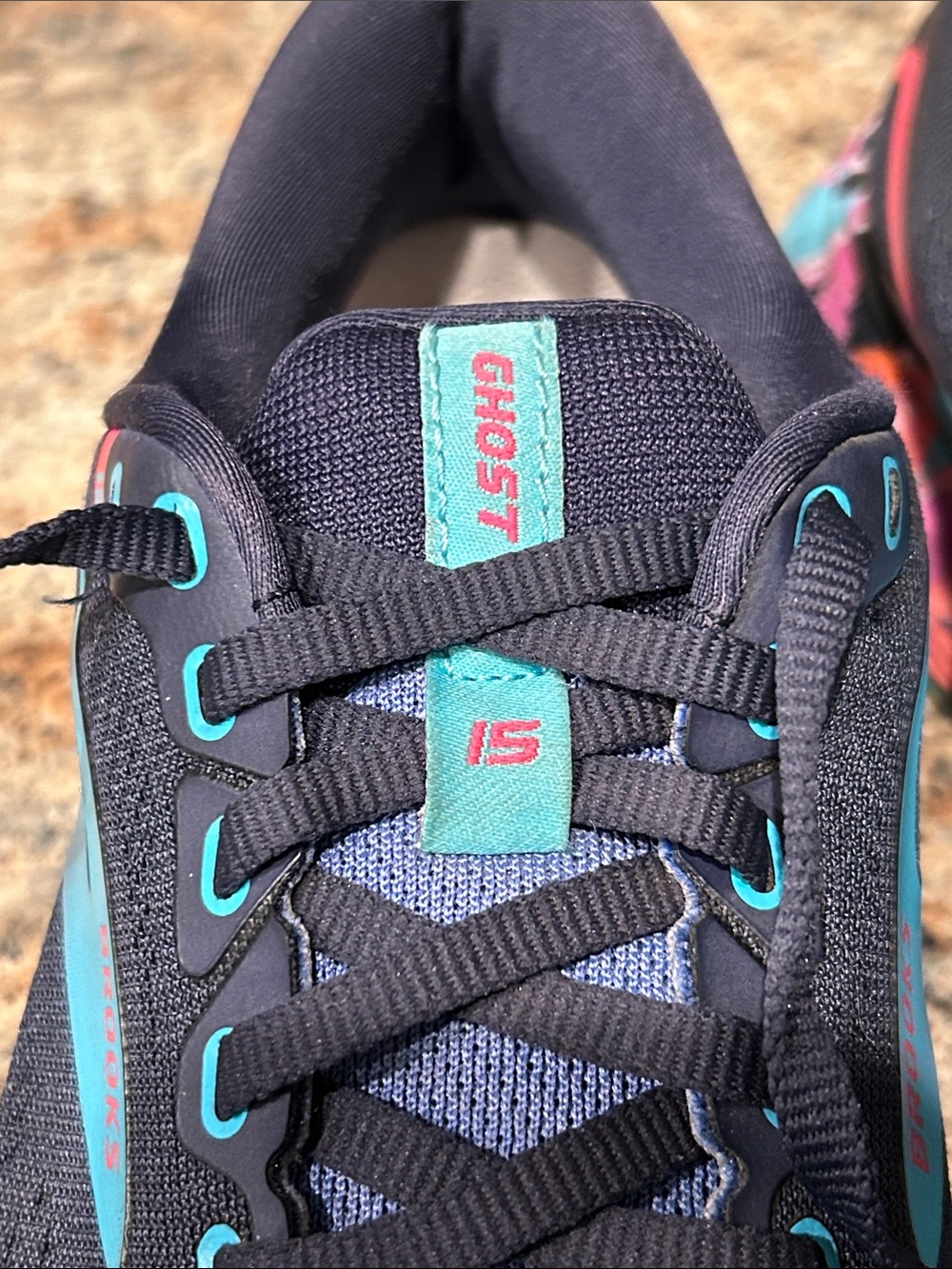 Brooks Ghost 15 Navy Athletic  Shoes Turquoise/Multicolor watercolor sole 6.5 - Picture 6 of 8